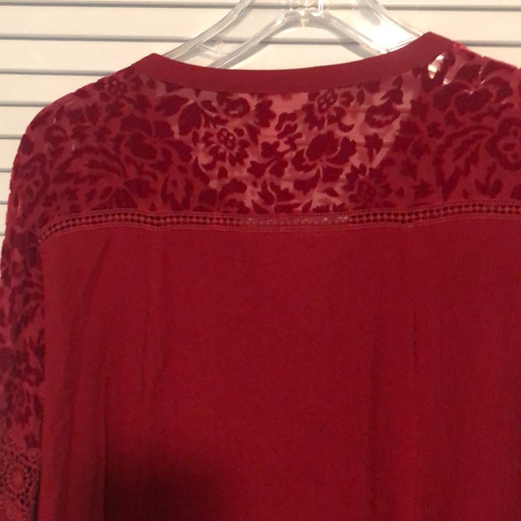 Sundance Red Velvet and Crochet Top, L - Picture 3 of 8